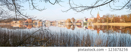 Panoramic view of the town of Barlinek on the lake, West Pomeranian Voivodeship, Poland. Panoramic view of the town of Barlinek on the lake, West Pomeranian Voivodeship, Poland. 123878256