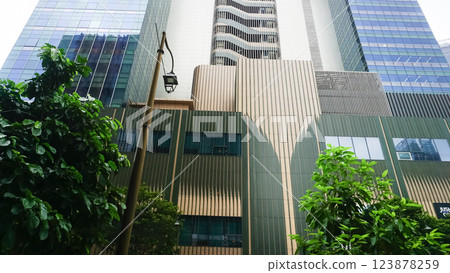 View of modern business skyscrapers glass and sky view landscape of commercial building in central city 123878259