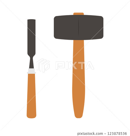 Mallet and Chisel Flat Illustration. Clean Icon Design Element on Isolated White Background 123878536