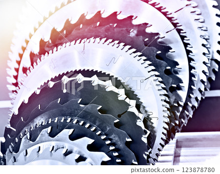 Circular saw machine blades for wood in store 123878780
