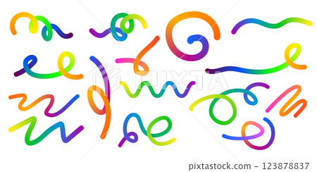 Abstract Color Rainbow Gradient Shapes Set. Vector Graphic with Wavy Lines in Bright Colors. Colorful Fluid Wave Pattern. Squiggly Design Elements. Abstract Color Rainbow Gradient Shapes Set. Vector Graphic with Wavy Lines in Bright Colors. Colorful Fluid Wave Pattern. Squiggly Design Elements. 123878837