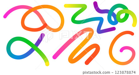 Abstract Color Rainbow Gradient Shapes Set. Vector Graphic with Wavy Lines in Bright Colors. Colorful Fluid Wave Pattern. Squiggly Design Elements. Abstract Color Rainbow Gradient Shapes Set. Vector Graphic with Wavy Lines in Bright Colors. Colorful Fluid Wave Pattern. Squiggly Design Elements. 123878874