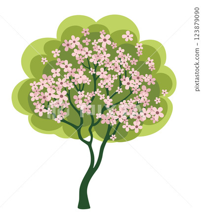 Blooming tree. Spring tree with pink flowers. Isolated vector illustration on white background Blooming tree. Spring tree with pink flowers. Isolated vector illustration on white background 123879090