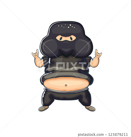 Funny Ninja Cartoon Playful Martial Arts Character in Black Suit with Exposed Belly, Ideal for Humorous Digital Designs and Children s Content, Perfect for Stickers and Social Media Funny Ninja Cartoon Playful Martial Arts Character in Black Suit with Exposed Belly, Ideal for Humorous Digital Designs and Children s Content, Perfect for Stickers and Social Media 123879211