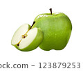 Green apple and slice. Clipping path included. 123879253