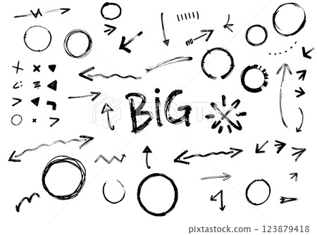 Hand drawn doodles with arrows and circles. Vector illustration. 123879418