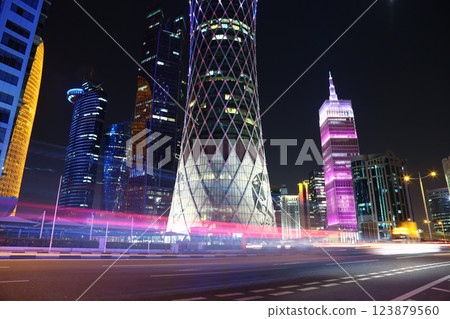 Road traffic in downtown of Doha, Qatar 123879560