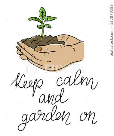 Poster with hands holding soil with growing plant Poster with hands holding soil with growing plant 123879588