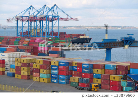 Containers at the port in Odessa, Ukraine 123879600