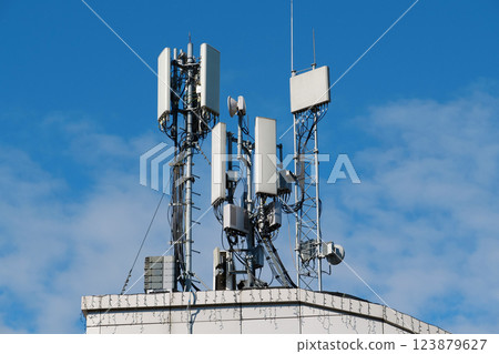 5G Cell Towers on sky background 123879627
