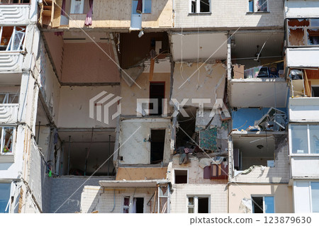 Ruins of house after explosion of household gas 123879630