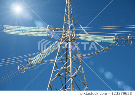 Big electric power transmission towers Big electric power transmission towers 123879638