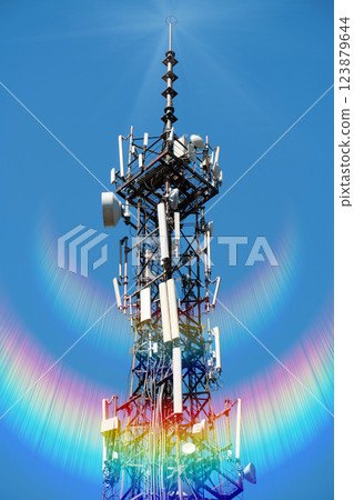 5G Cell tower on blue background 5G Cell tower on blue background 123879644