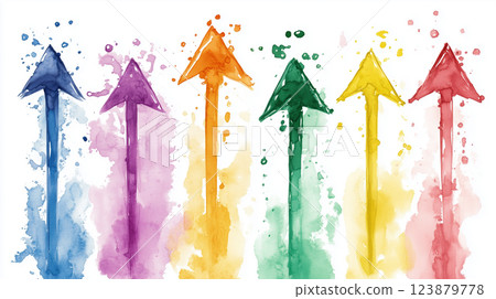 Colorful upward arrows in watercolor art for creative graphic design 123879778