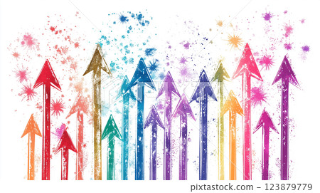 Colorful abstract arrows with splatter effect for creative design and growth concepts 123879779