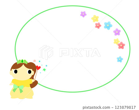 帶有圓形框架和花卉裝飾的公主圖標 帶有圓形框架和花卉裝飾的公主圖標 123879817