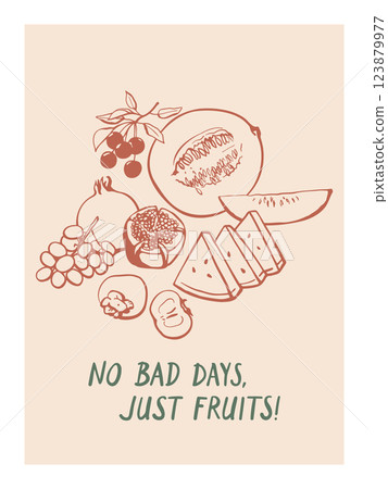 Simple composition with hand drawn fruits and berries Simple composition with hand drawn fruits and berries 123879977