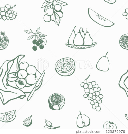 Hand drawn different fruits and berries seamless pattern Hand drawn different fruits and berries seamless pattern 123879978