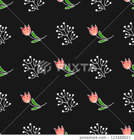 Folk bird and flower ornament. Pattern in hand draw style, created for fabrics Folk bird and flower ornament. Pattern in hand draw style, created for fabrics 123880021