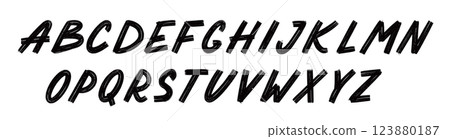 Brush font letter alphabet. Hand drawn typography chalk paint font brush alphabet. Handwritten kid chalk script texture stroke letter. Vector 123880187