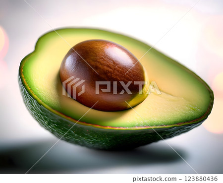 A perfectly ripe avocado cut in half, revealing its smooth, creamy flesh and large seed A perfectly ripe avocado cut in half, revealing its smooth, creamy flesh and large seed 123880436