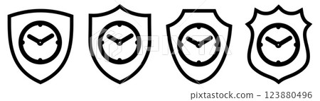Analog watch / clock inside shield icon. Time protection symbol Analog watch / clock inside shield icon. Time protection symbol 123880496