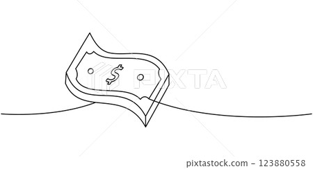Banknotes one line continuous drawing. Money investment and online payment service. Vector illustration. 123880558