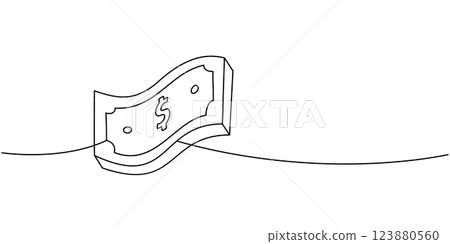 Dollar bills one line continuous drawing. Money investment and online payment service. Vector illustration. 123880560