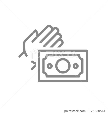 Hand holding money bill line icon. Good deal partnership symbol. Vector illustration. 123880561
