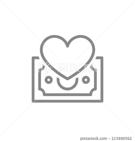 Money bill with heart line icon. Humanitarian aid symbol. Vector illustration. 123880562