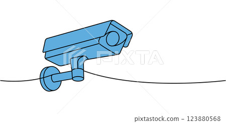 Safety camera one line colored continuous drawing. Video surveillance. Vector illustration 123880568