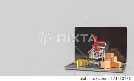 The Shopping cart on notebook for Business concept 3d Rendering. 123880728