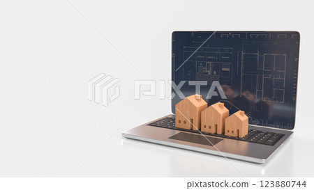 The Notebook and Wood House for Business concept 3d Rendering. 123880744