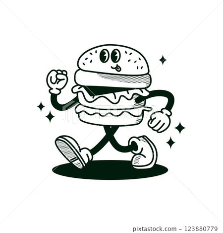 Retro Burger Guy Cartoon Style Retro Burger Guy Cartoon Style 123880779