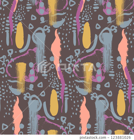 Abstract whimsical seamless pattern with hand drawn shapes Abstract whimsical seamless pattern with hand drawn shapes 123881026