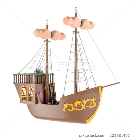 Toy sailboat, pirate ship toy, 3D rendering Toy sailboat, pirate ship toy, 3D rendering 123881402