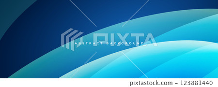 Blue modern abstract wide banner with curves. Dark blue abstract background with dynamic circle shapes 123881440
