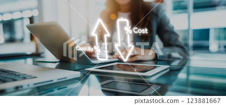 Cost reduction, cost saving concept shown by digital graphic EIDE overlays Cost reduction, cost saving concept shown by digital graphic EIDE overlays 123881667