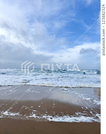 Majestic rocky beach in Atlantic Ocean coastline. Praia da Ursa beach, Sintra, Portugal. Majestic rocky beach in Atlantic Ocean coastline. Praia da Ursa beach, Sintra, Portugal. 123882324