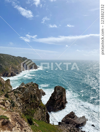 Cabo da Roca, the westernmost point of Europe, overlooking the Atlantic Ocean on the rocky edge Cabo da Roca, the westernmost point of Europe, overlooking the Atlantic Ocean on the rocky edge 123882332