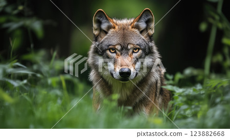 Eurasian wolf in forest 123882668