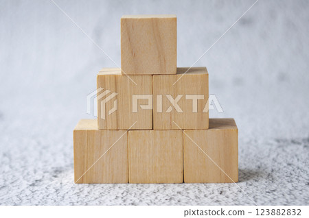 Close up of stacking wooden cubes with customizable space for text. Copy space concept 123882832