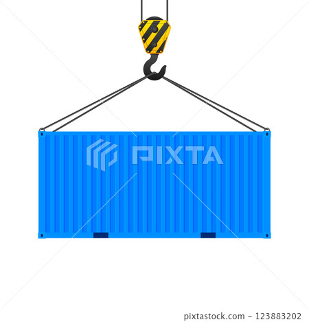 Blue Cargo Container. Transportation delivery freight, international logistic warehouse object. Shipping industry. Vector illustration. 123883202