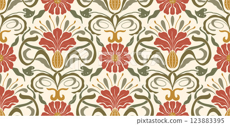 Art Nouveau Seamless Vintage Pattern Floral Motif And Ornament Botanical Retro Folk Contemporary Art 123883395