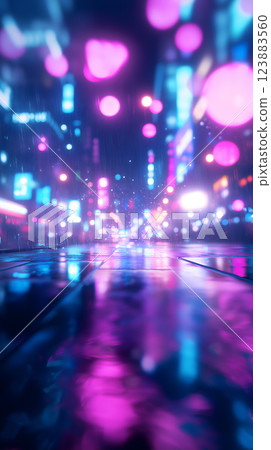 Neon city blur background (AI generated image) 123883560