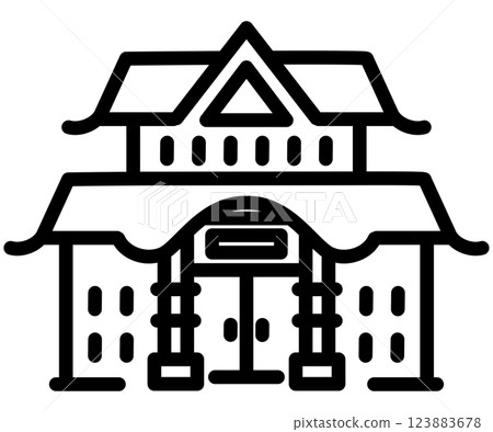 Easy to use black pictograms, line drawings, Japanese travel, inns 123883678