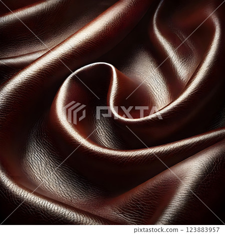 A close-up of dark brown material, folded and draped, showing a rich texture and subtle sheen 123883957