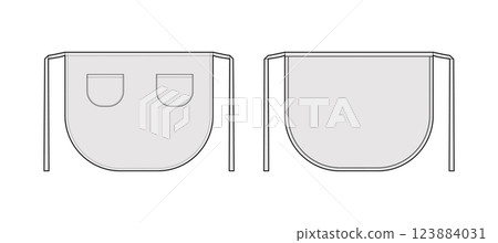 Maid Aprons Scalloped technical fashion illustration. uniform for cleaning cartoon Flat sketch outline apparel template 123884031