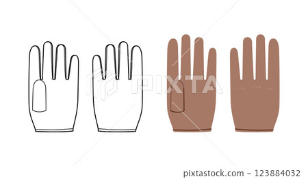 Shortie Gloves Mocha Mousse cartoon and sketch outline Fashion hand accessory clothing technical illustration. Vector  123884032