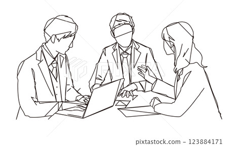 商務人士開會的時尚線條畫插圖 123884171